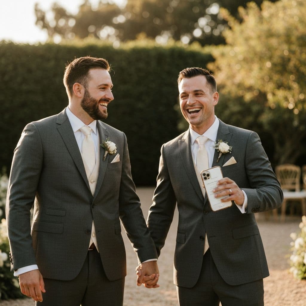 Wedding couple sharing a joyful moment