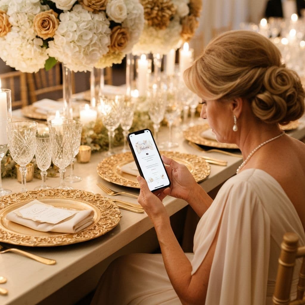 Wedding guest viewing the invitation on a phone