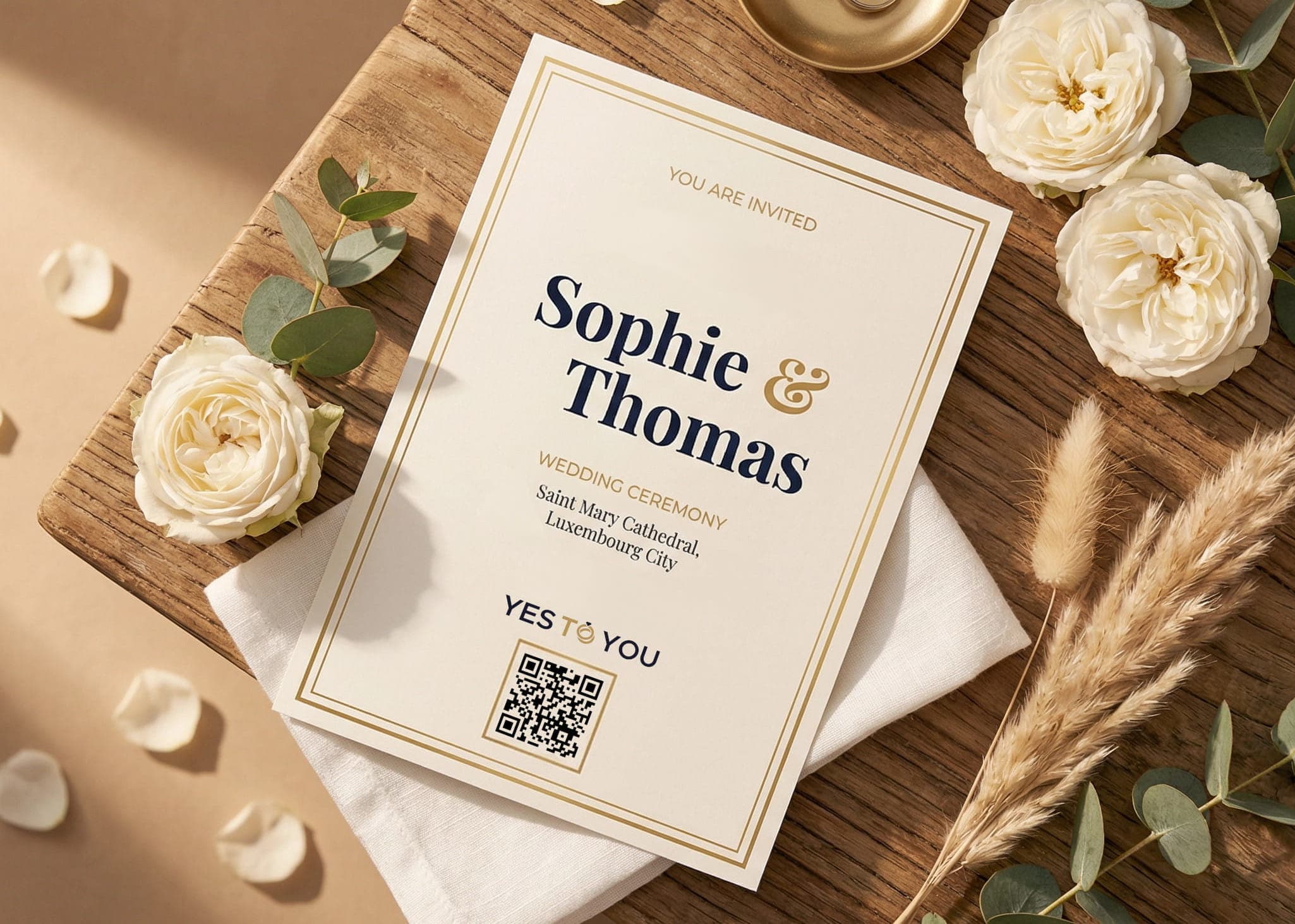 Physical wedding invitation with QR code